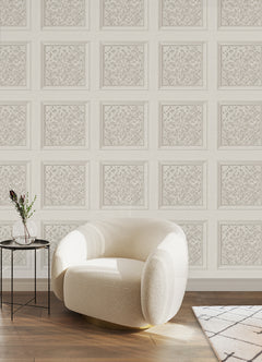 Carved Floral Peel and Stick Wallpaper in a room setting