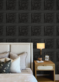 Carved Floral Peel and Stick Wallpaper in a room setting