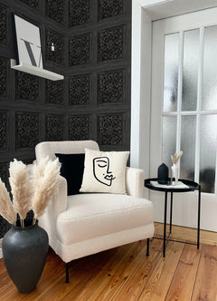 Carved Floral Peel and Stick Wallpaper in a room setting