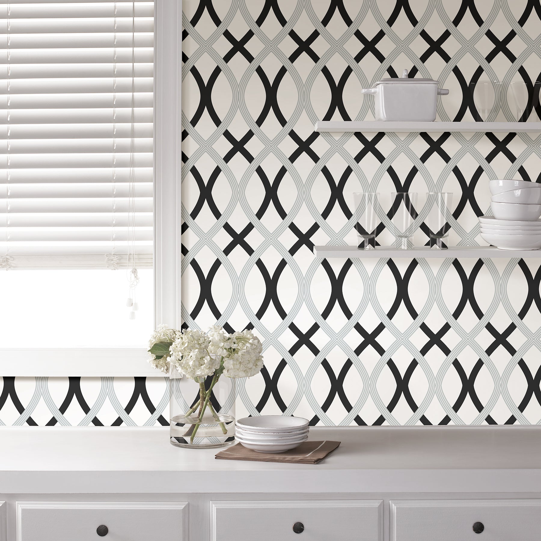 Lattice P&S Wallpaper in a room setting
