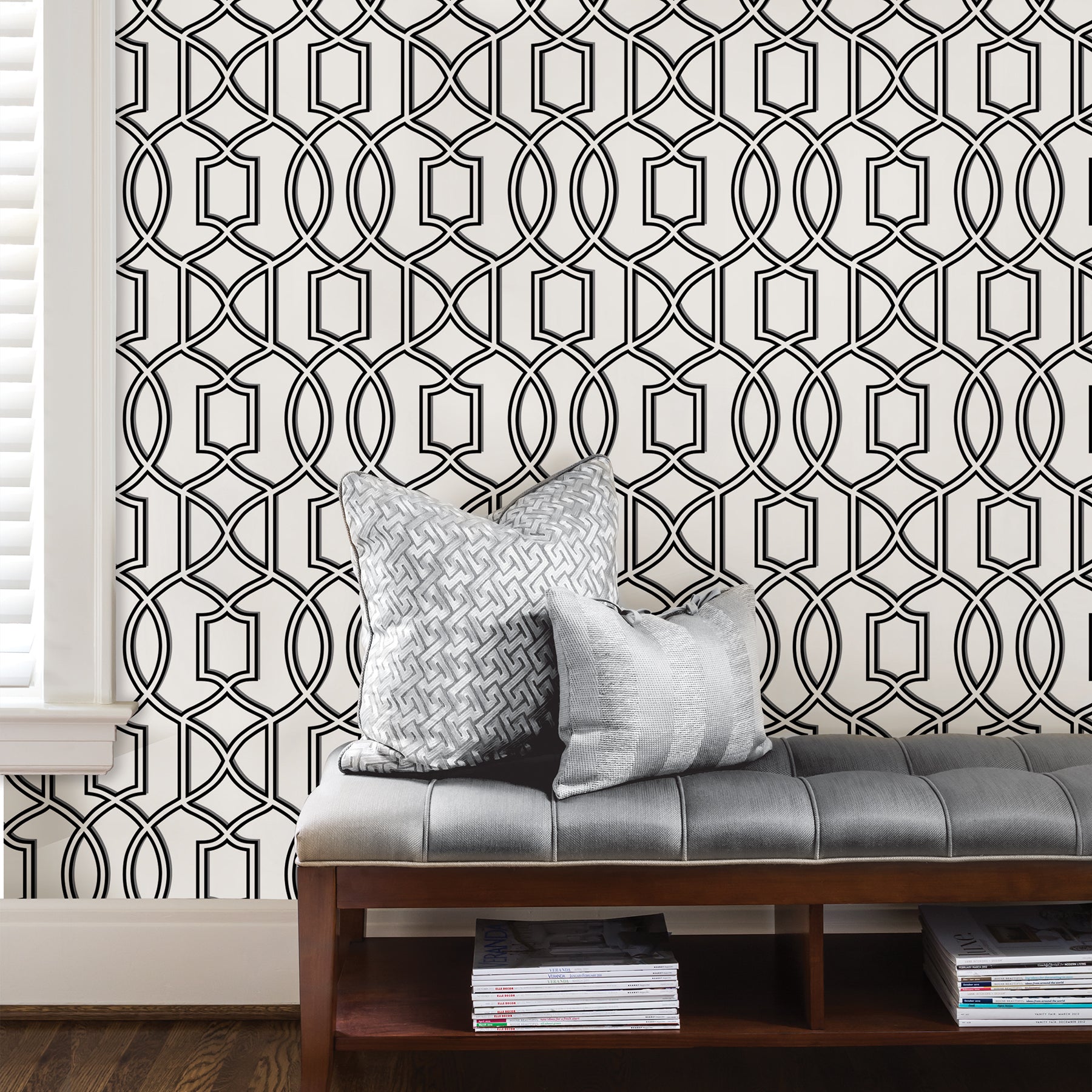Uptown Trellis Peel And Stick Wallpaper in a room setting