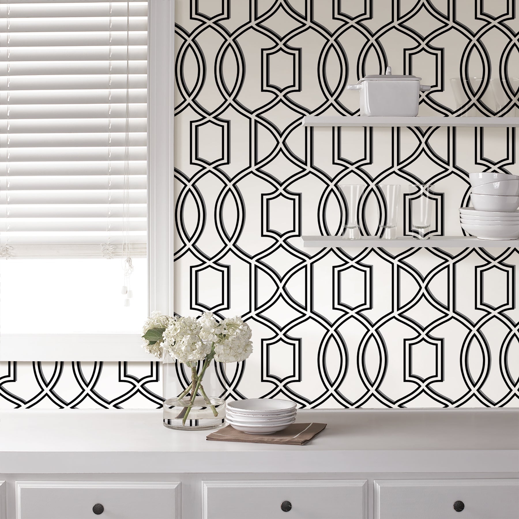 Uptown Trellis Peel And Stick Wallpaper in a room setting