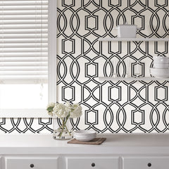 Uptown Trellis Peel And Stick Wallpaper in a room setting