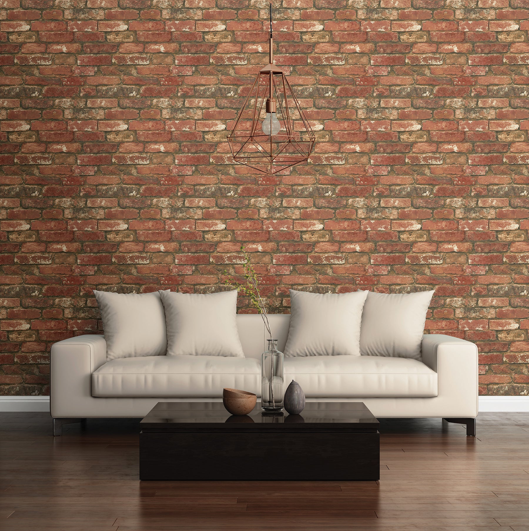 West End Brick Peel and stick wallpaper in a room setting