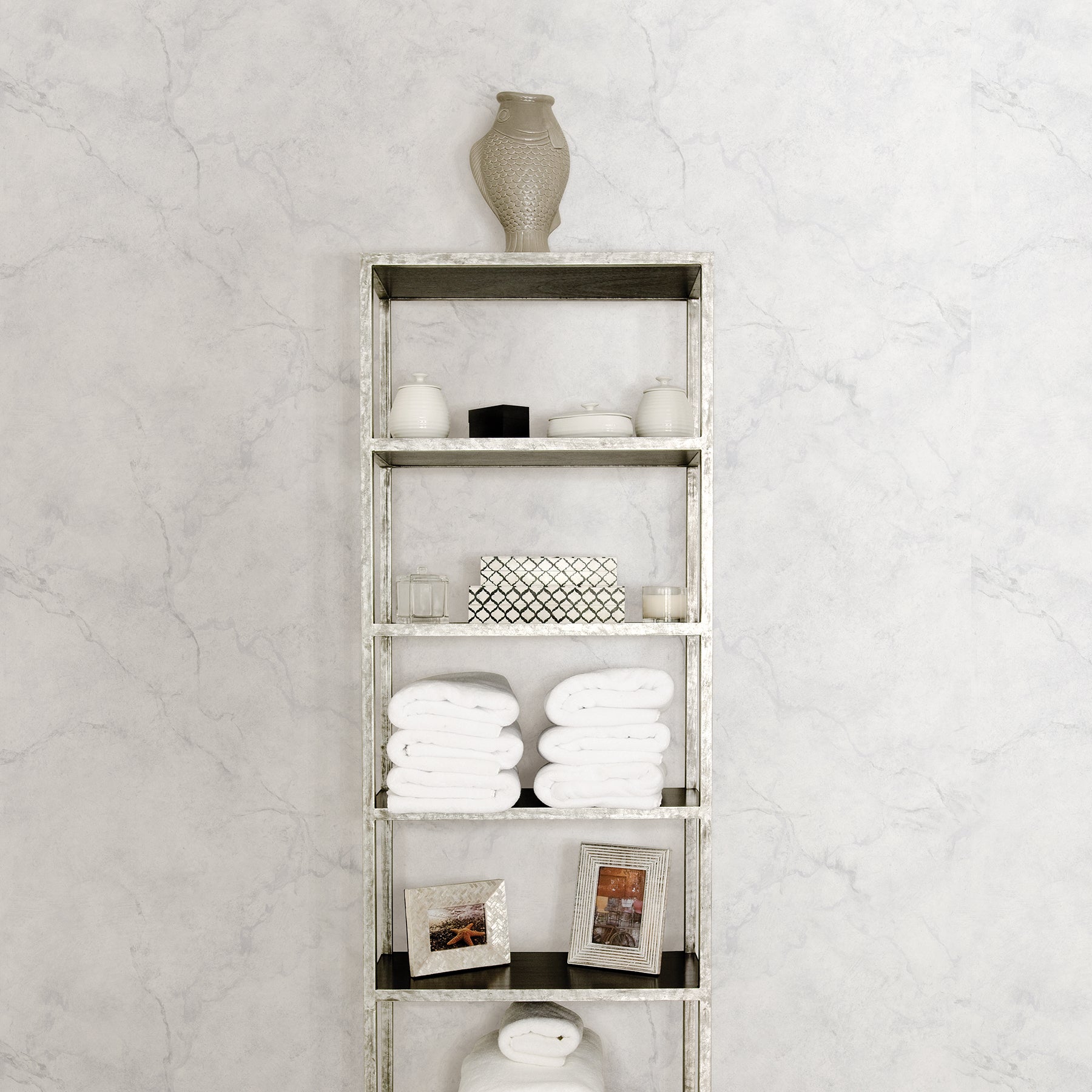 Carrara Marble P&S Wallpaper in a room setting