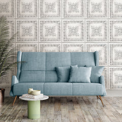 Reclaimed Tin P&S Wallpaper in a room setting