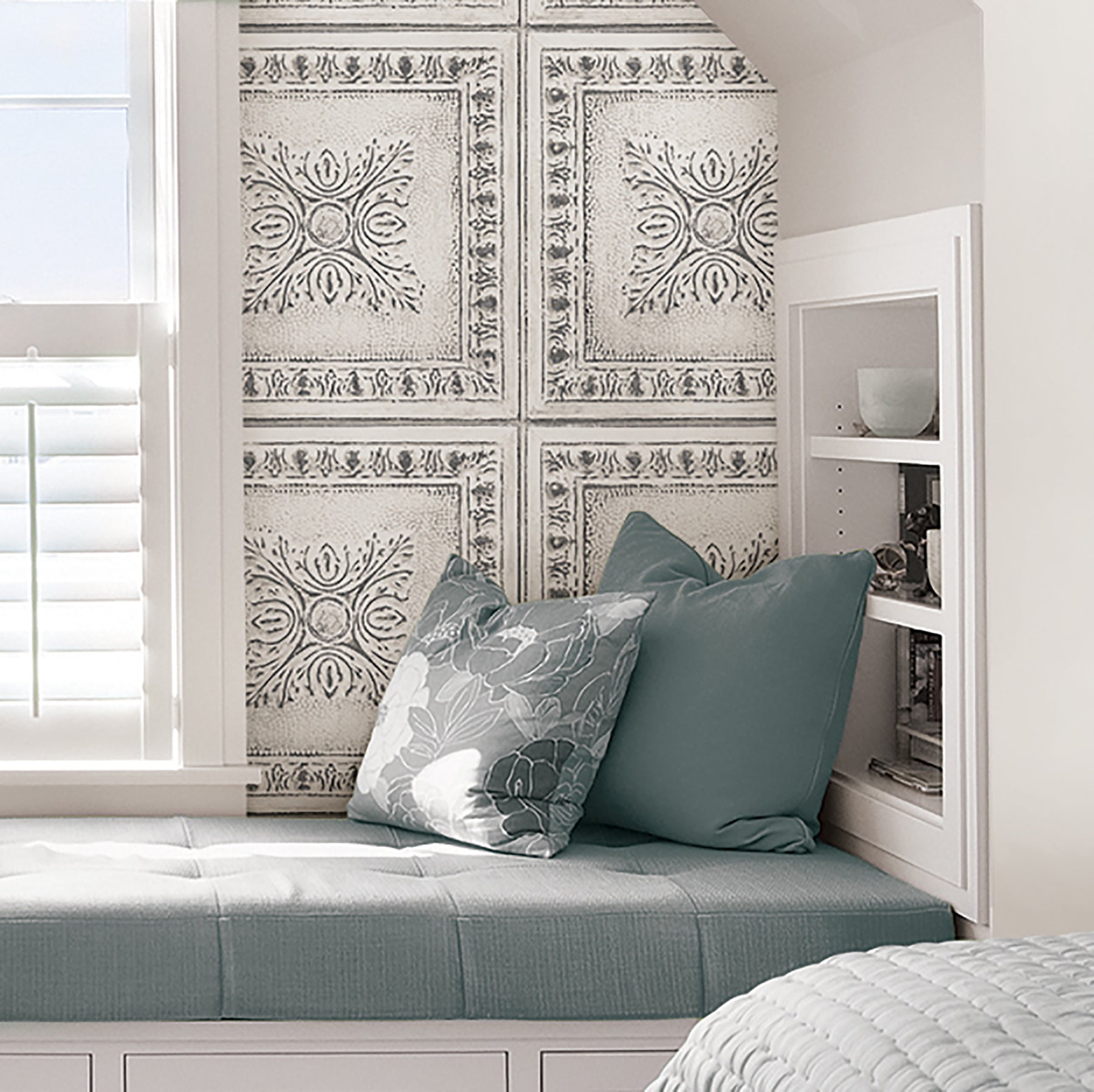 Reclaimed Tin P&S Wallpaper in a room setting