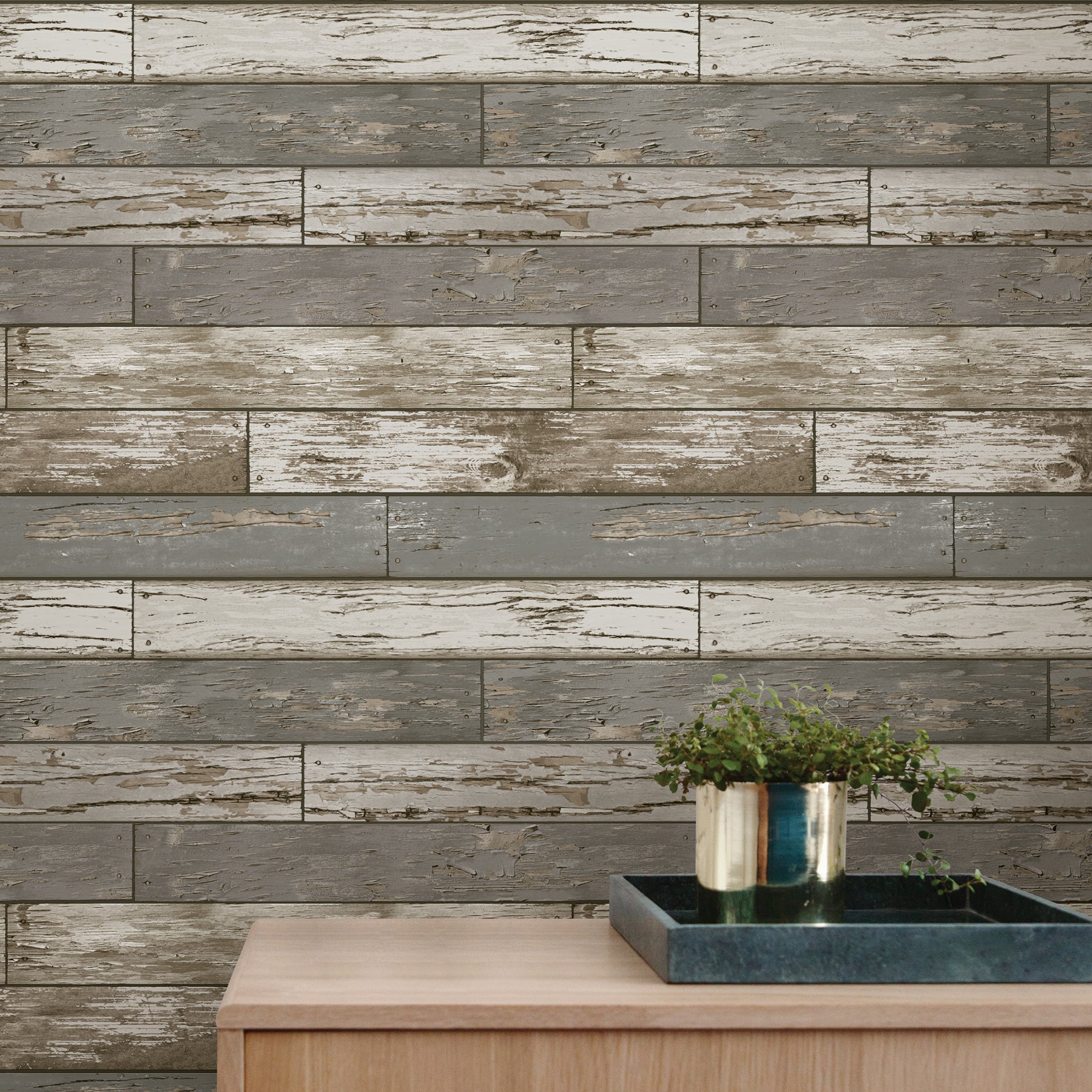 Scrap Wood Peel and Stick Wallpaper in a room setting