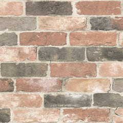 A close-up of red and dark gray bricks with a rough, textured finish and light gray mortar—ideal for adding realistic style to your space with Newport Reclaimed Brick Peel And Stick Wallpaper.