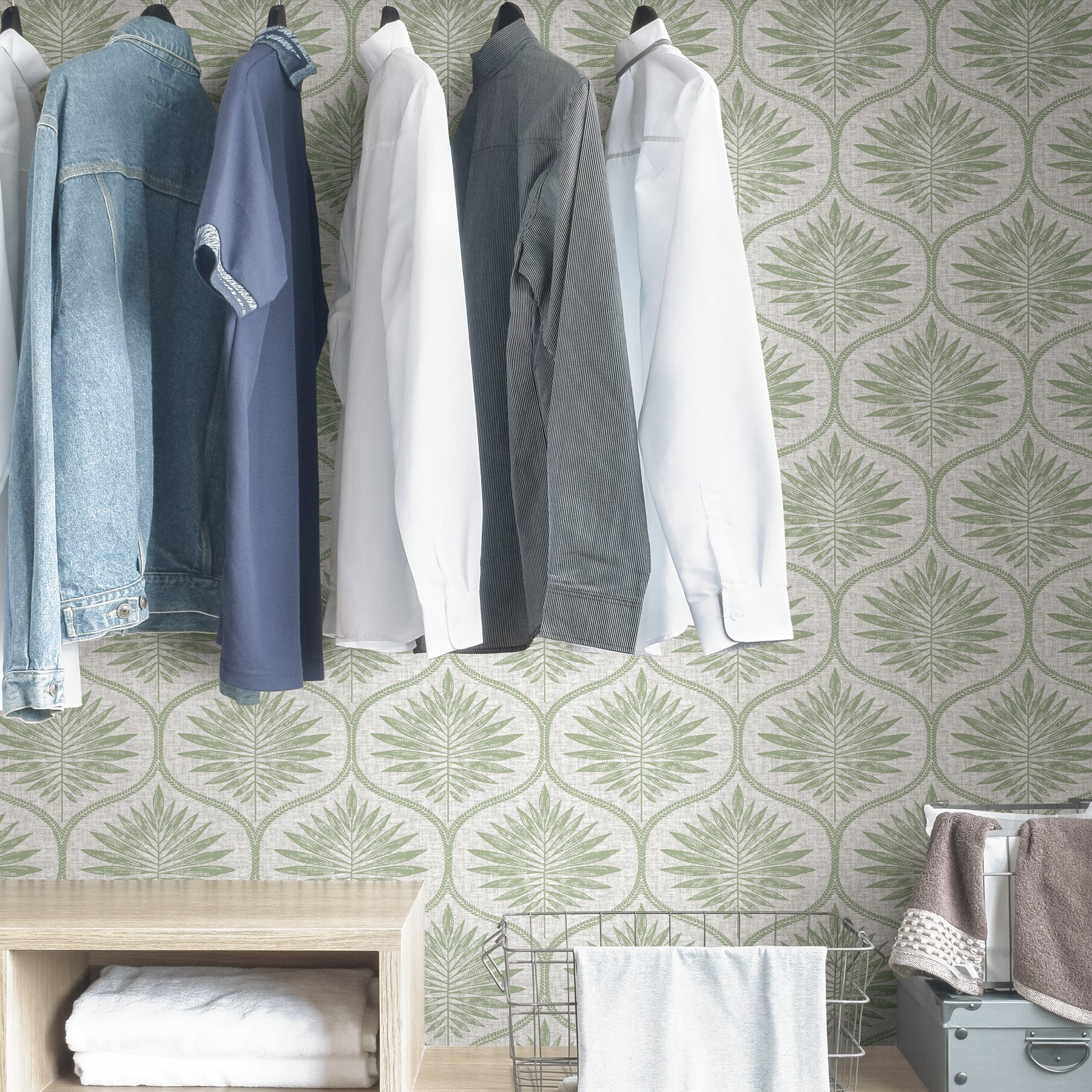 Primitive Leaves P&S Wallpaper in a room setting