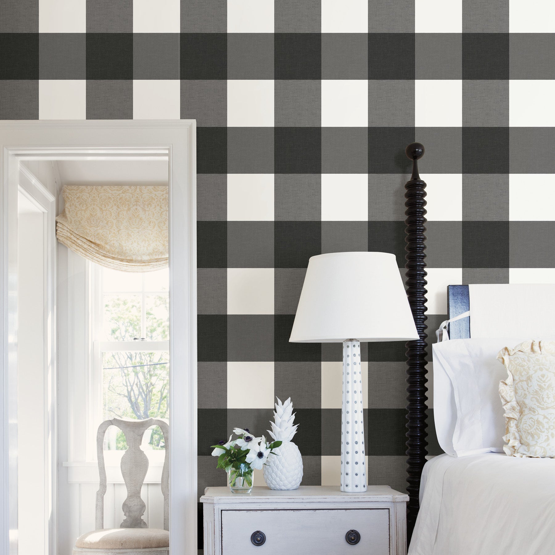 Farmhouse Plaid Peel and Stick Wallpaper in a room setting