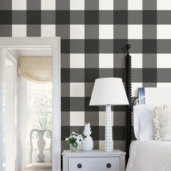 Farmhouse Plaid Peel and Stick Wallpaper in a room setting