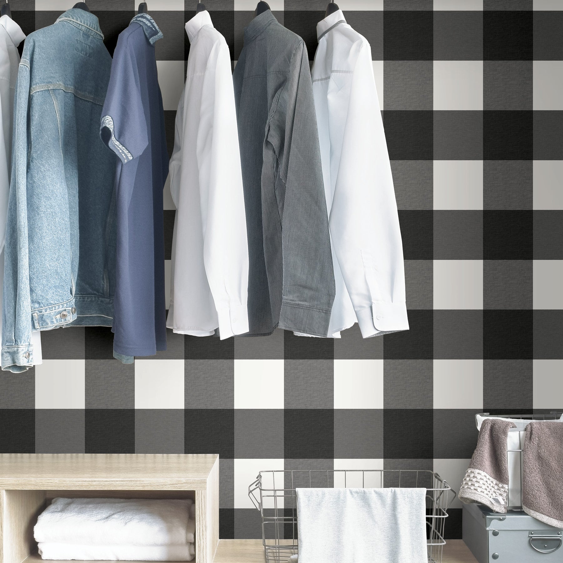 Farmhouse Plaid Peel and Stick Wallpaper in a room setting
