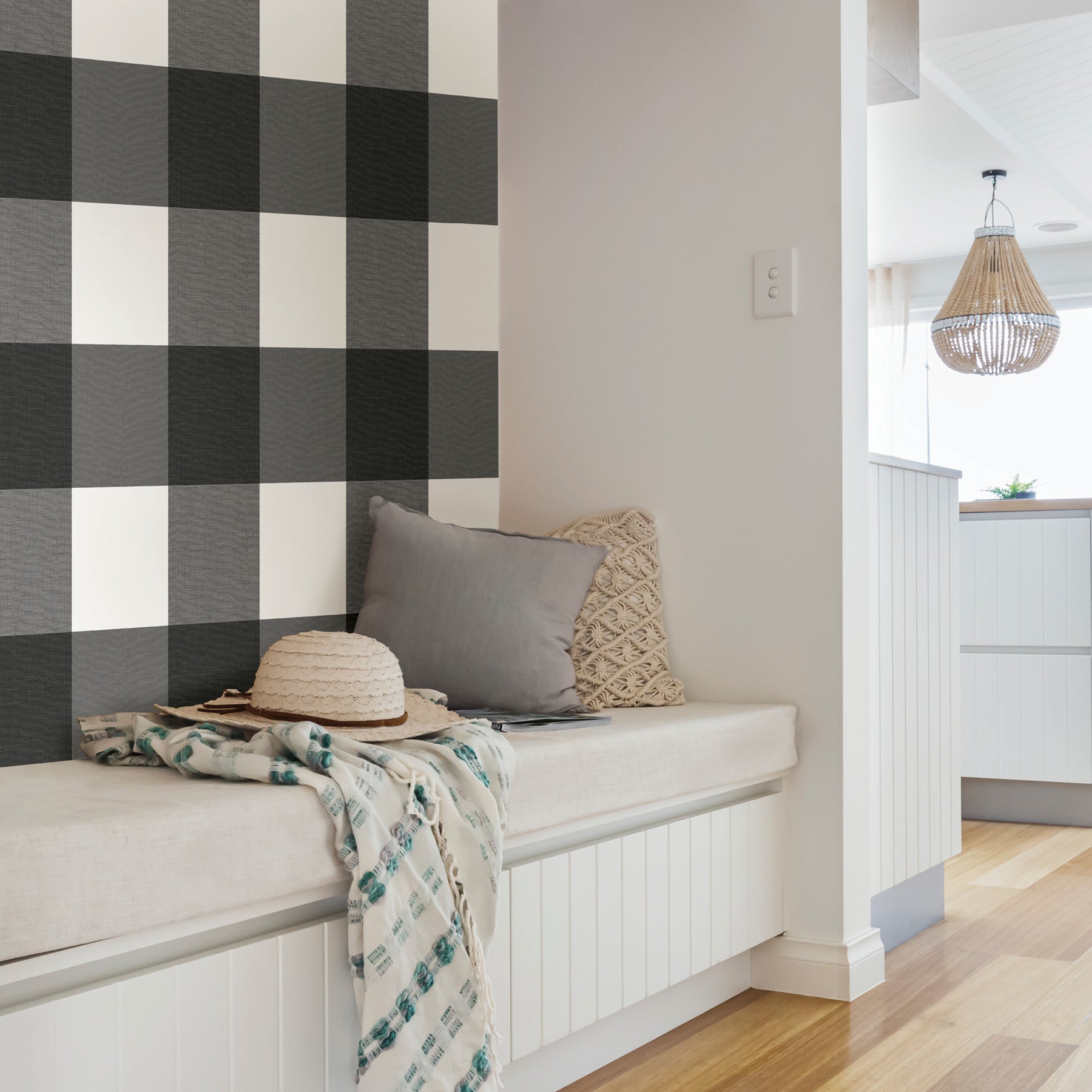 Farmhouse Plaid Peel and Stick Wallpaper in a room setting