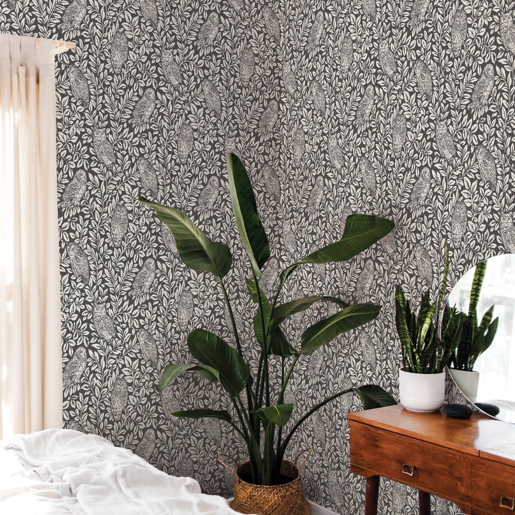 Sleepy Owls P&S Wallpaper in a room setting