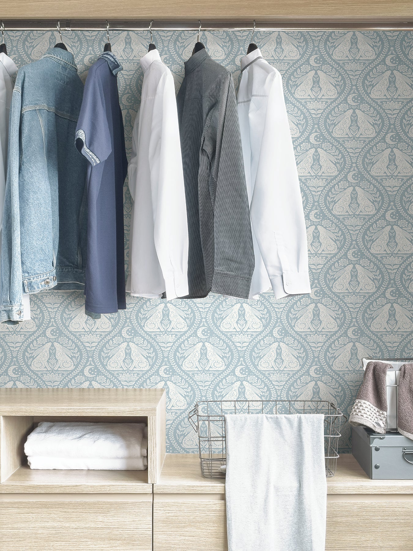 Moon Rabbit Peel and Stick Wallpaper in a room setting