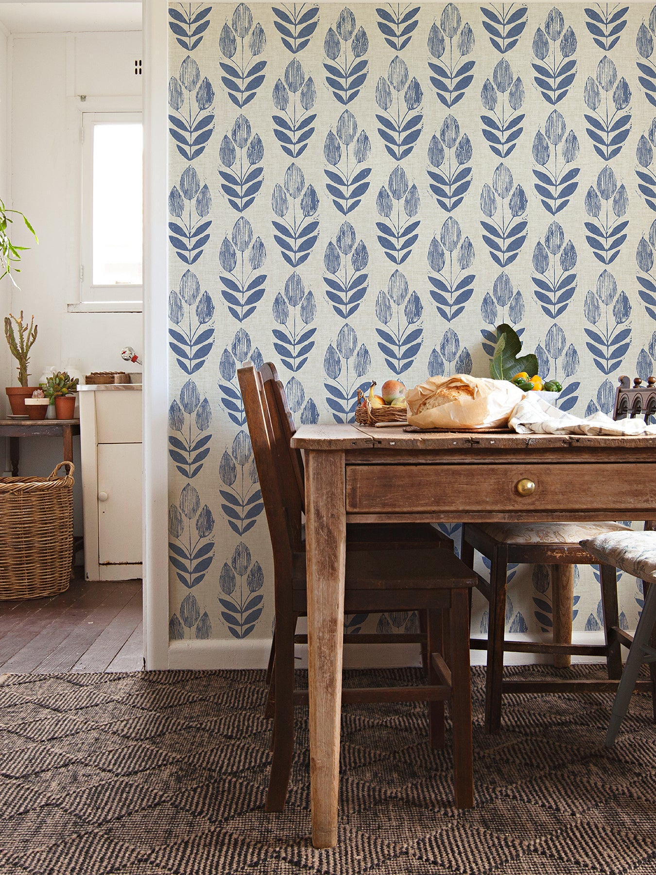Folk Tulip P&S Wallpaper in a room setting