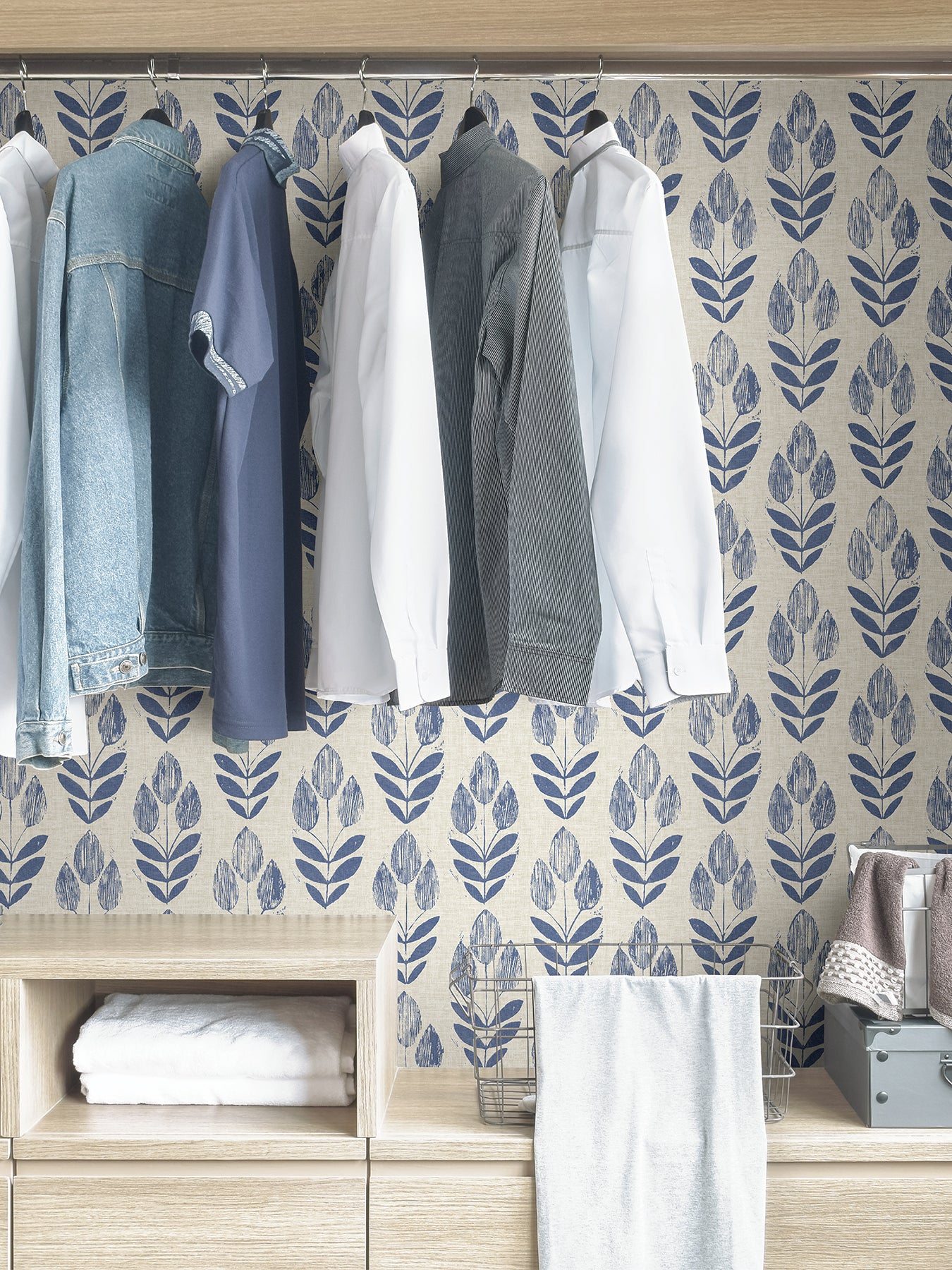Folk Tulip P&S Wallpaper in a room setting
