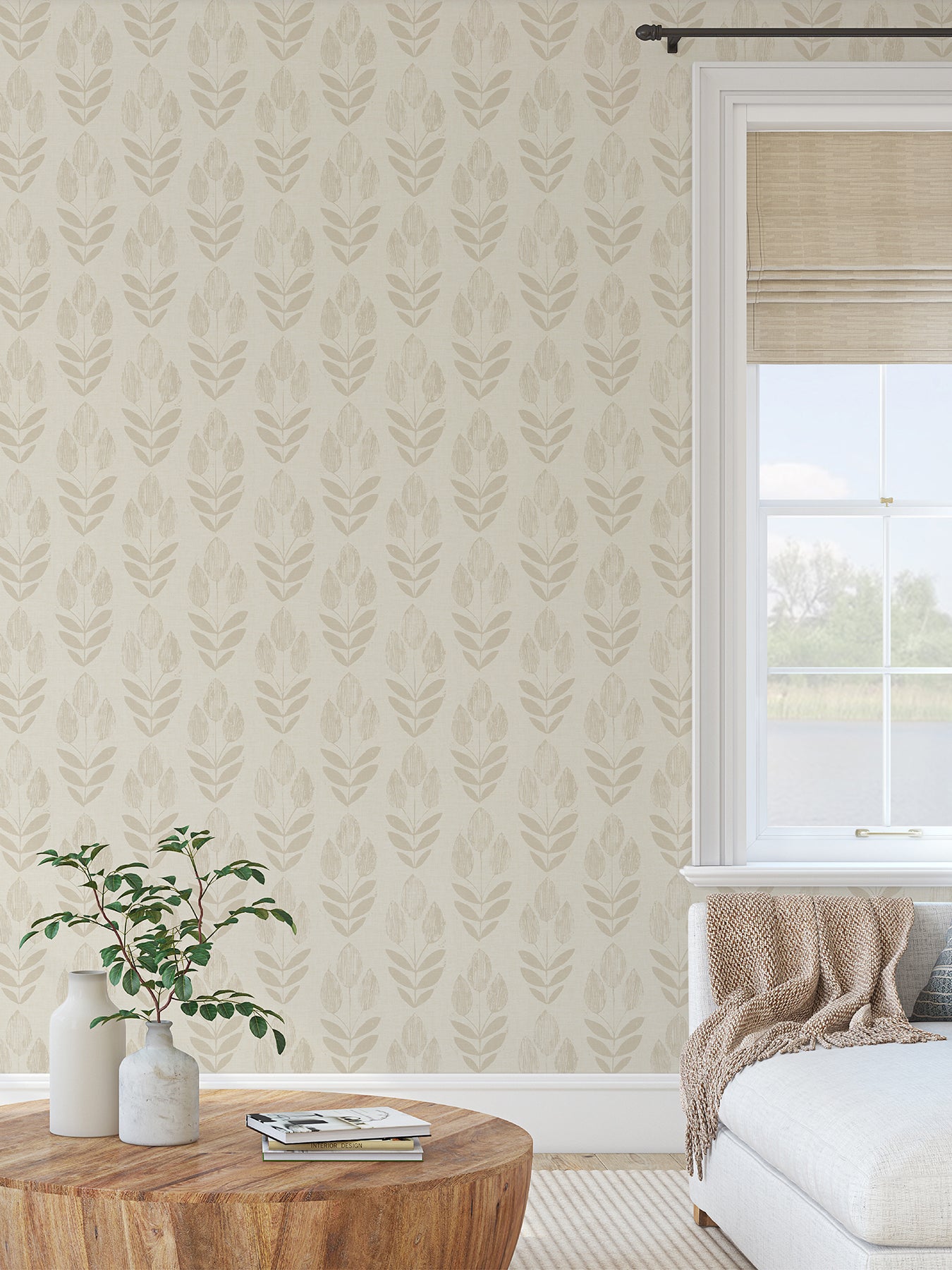 Folk Tulip P&S Wallpaper in a room setting