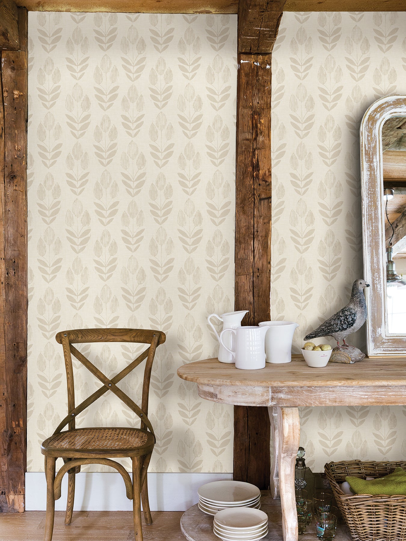 Folk Tulip P&S Wallpaper in a room setting