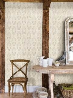 Folk Tulip P&S Wallpaper in a room setting