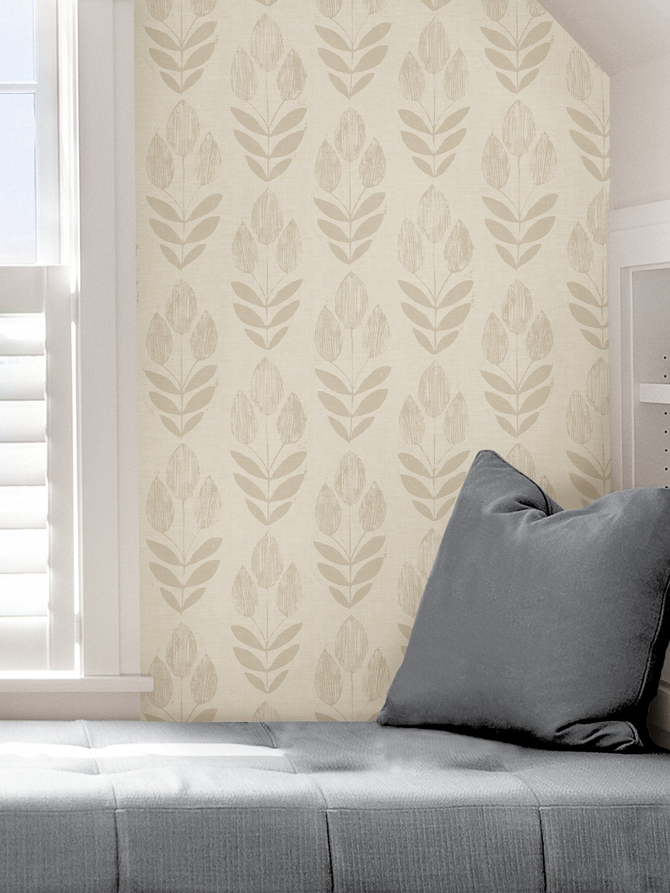 Folk Tulip P&S Wallpaper in a room setting