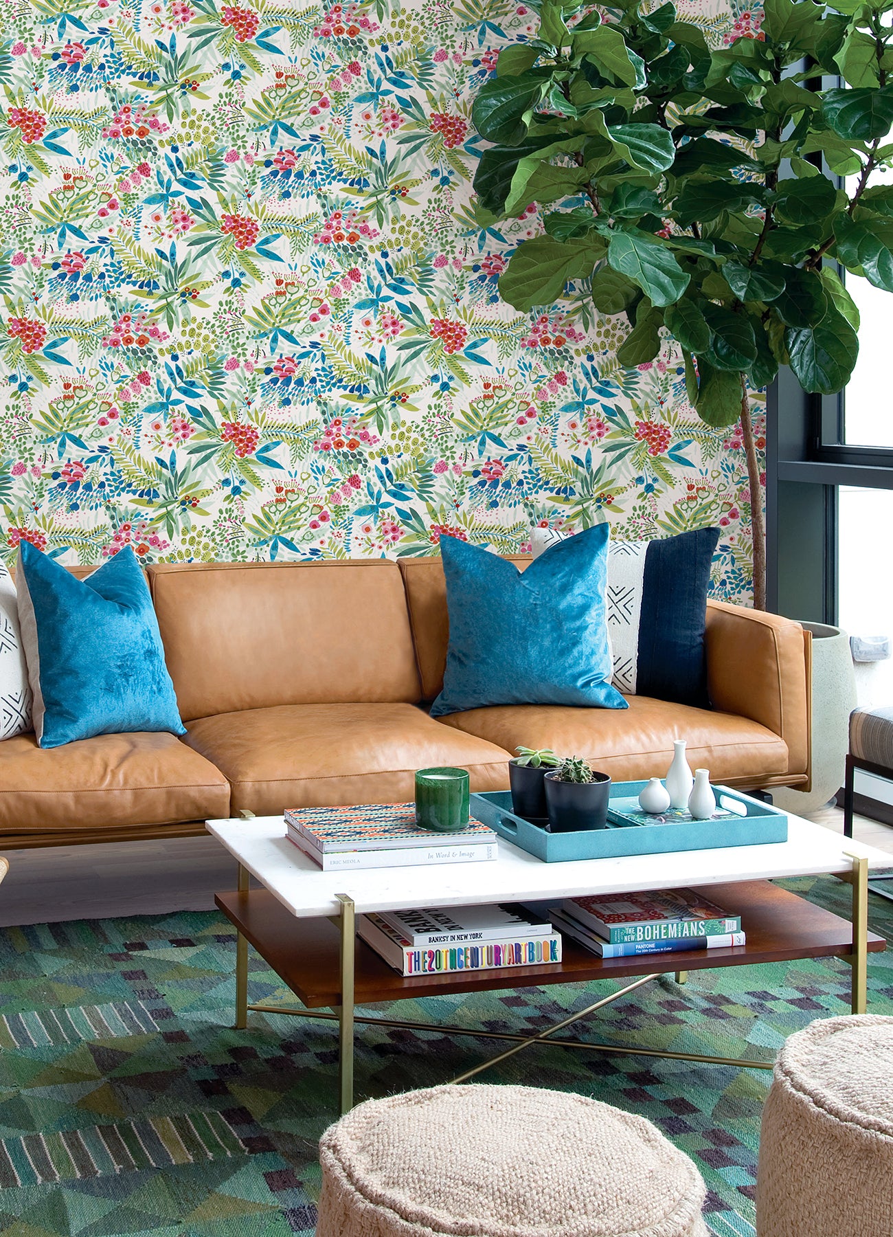 Naupaka P&S Wallpaper in a room setting