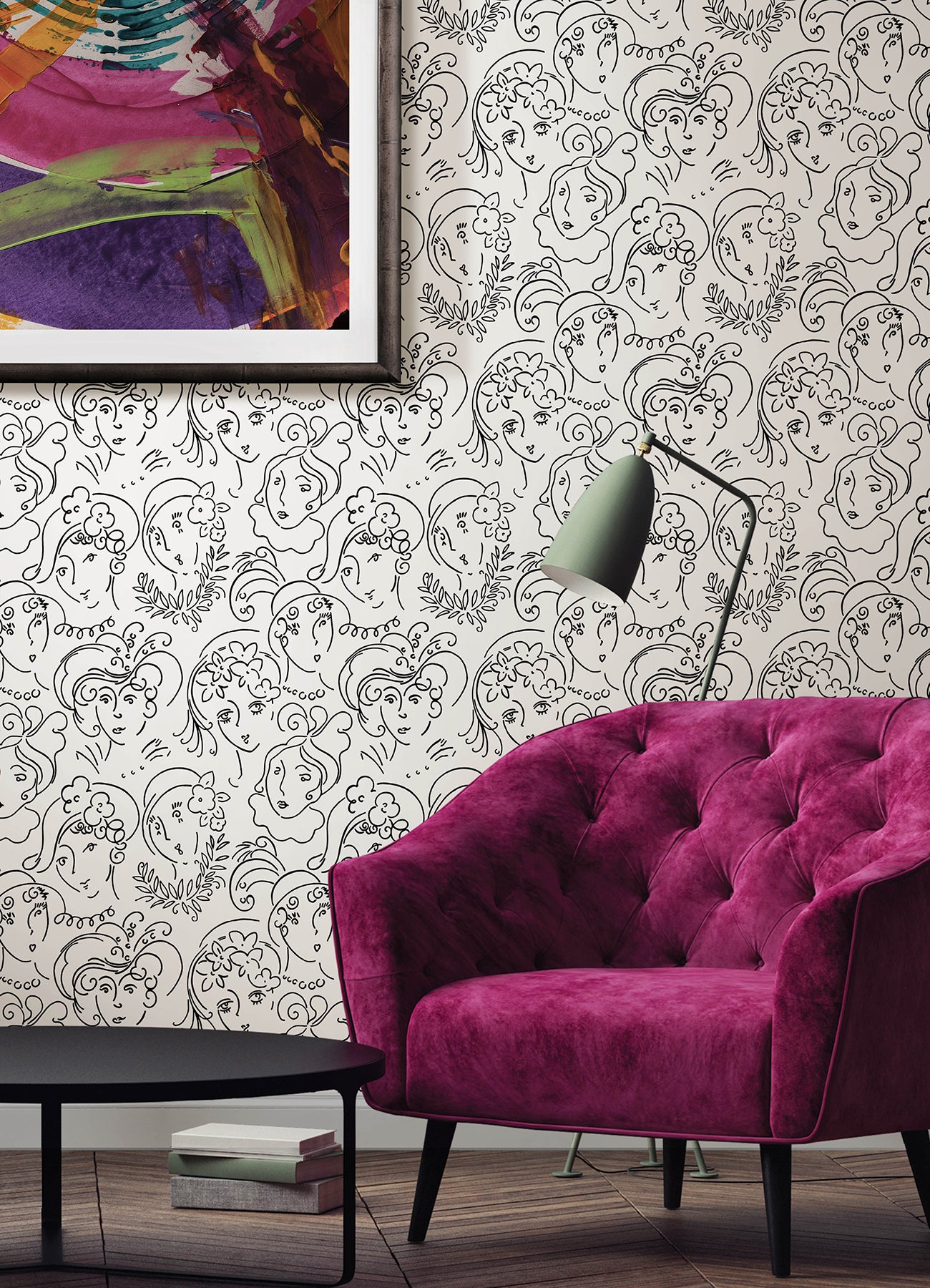 Lovely Ladies Who Lunch Peel and Stick Wallpaper in a room setting