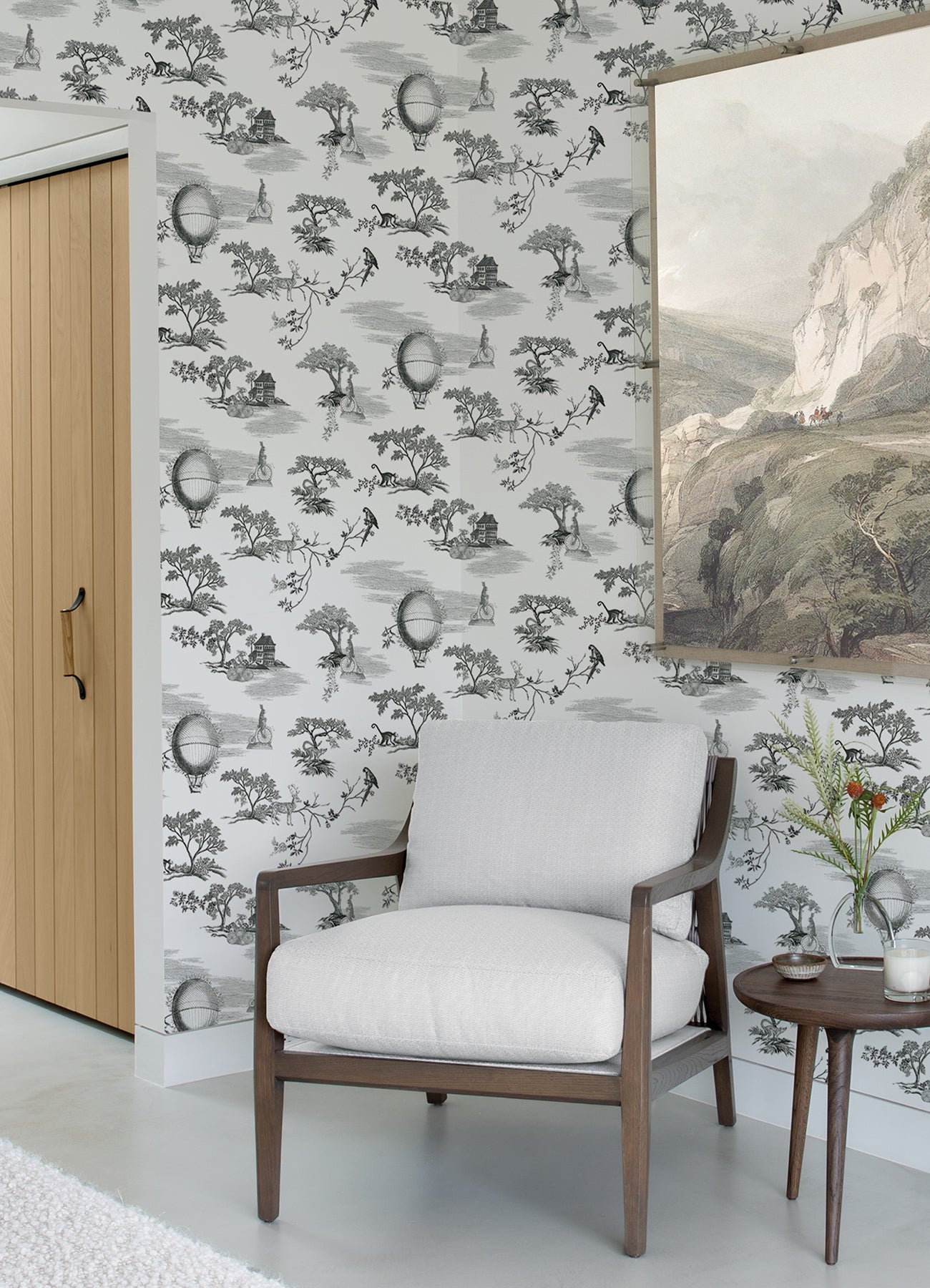Whimsy Fairytale Toille Peel and Stick Wallpaper in a room setting