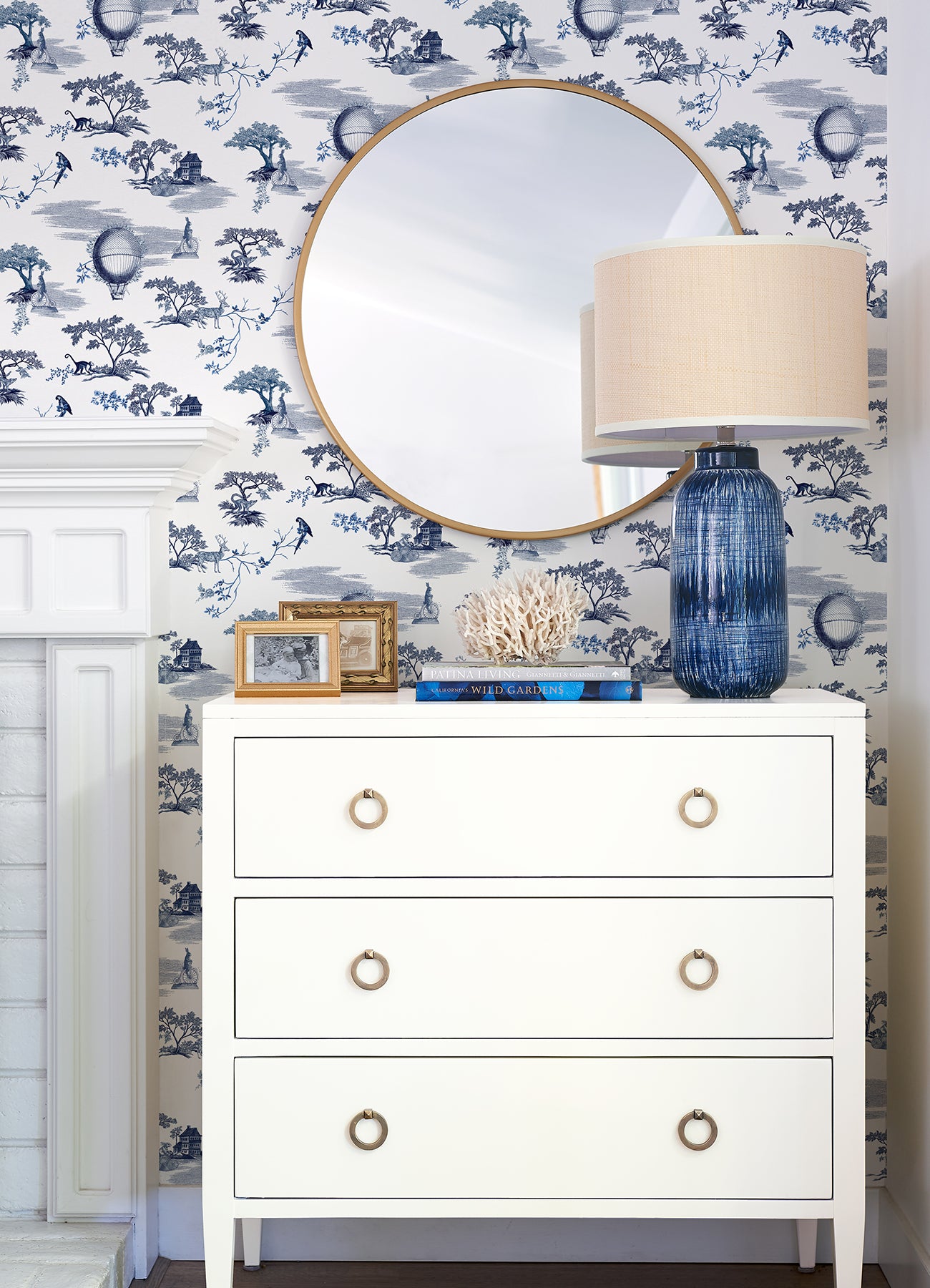 Whimsy Fairytale Toille Peel and Stick Wallpaper in a room setting