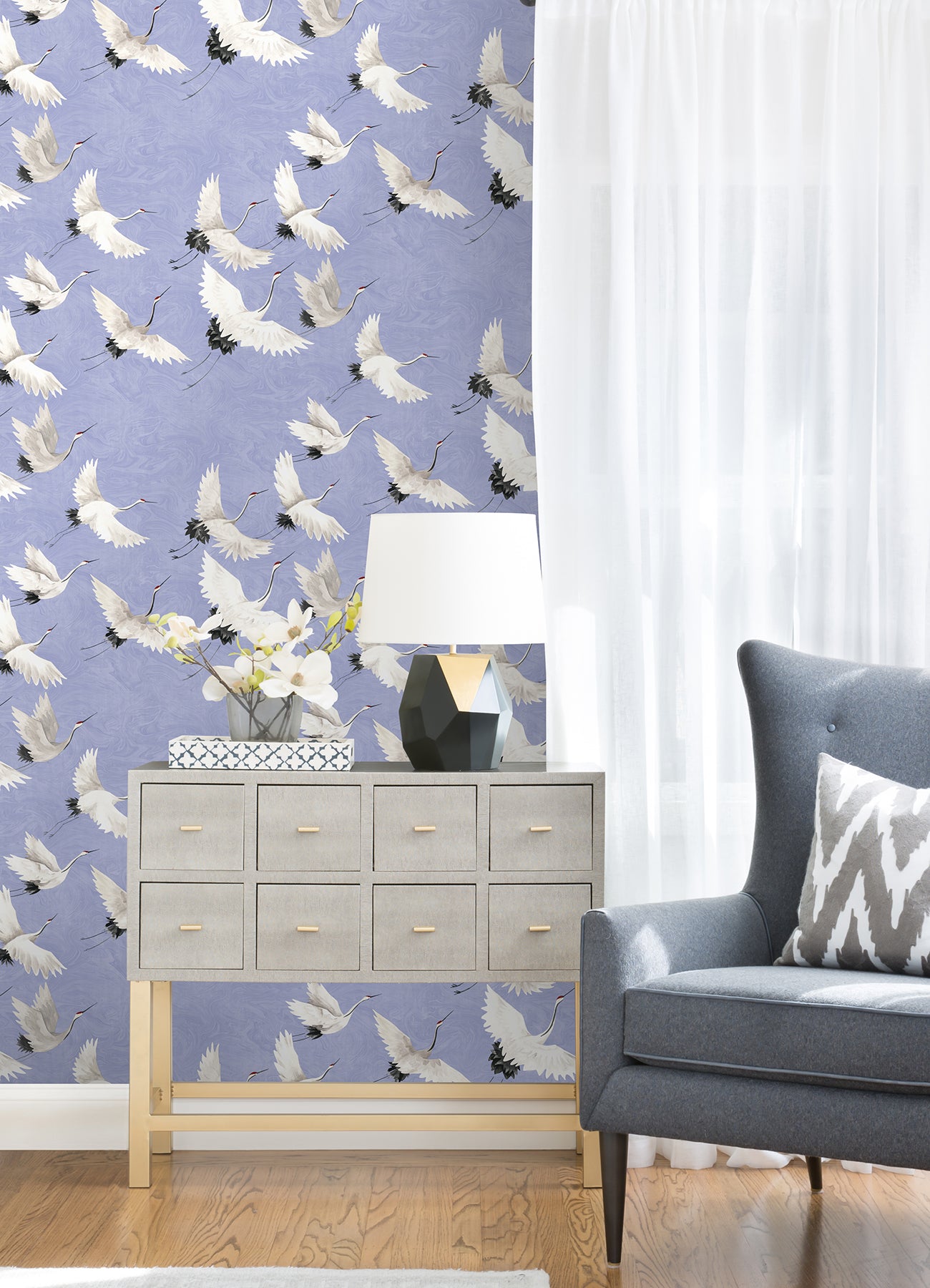 Halcyon Birds Peel and Stick Wallpaper in a room setting