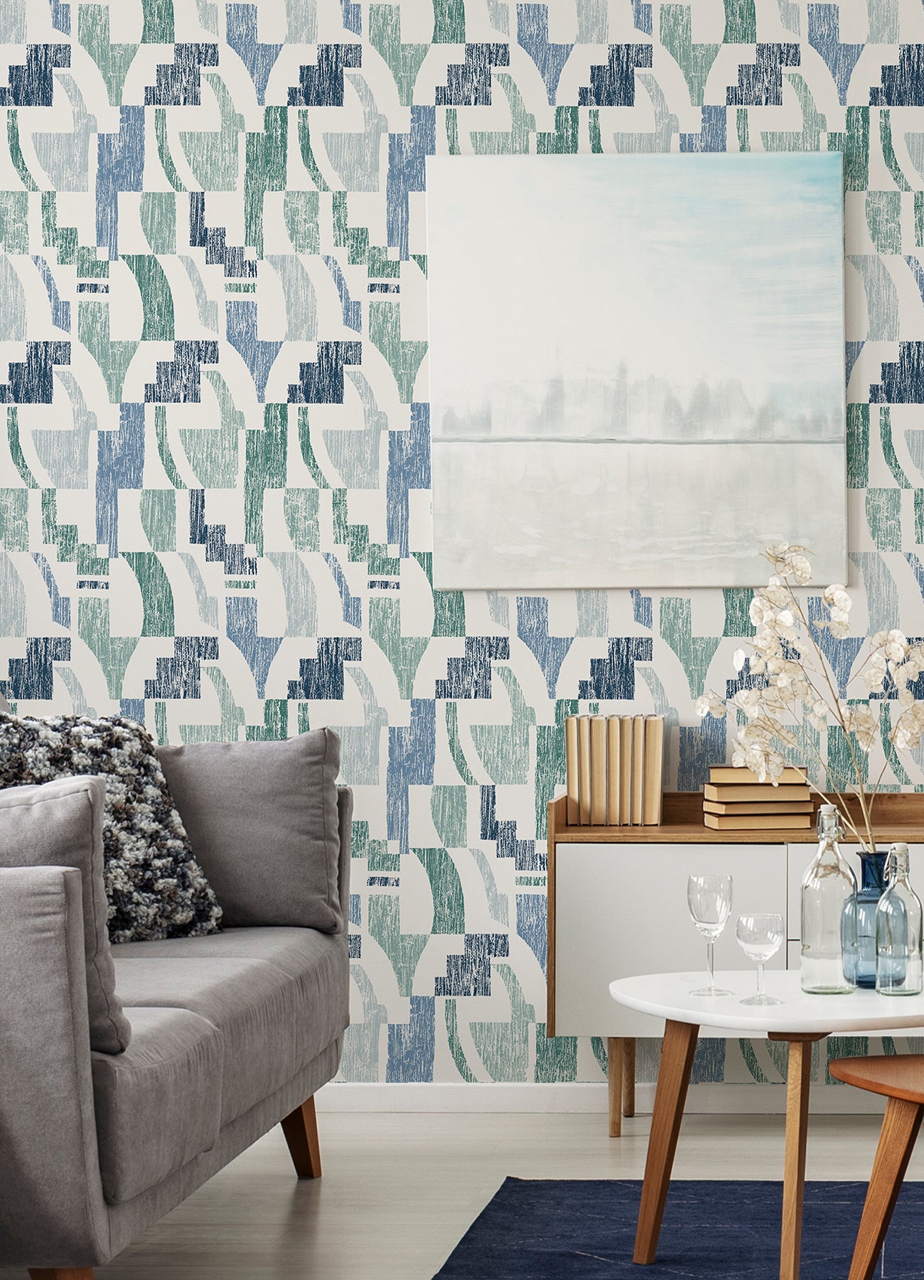 Lenny Geometric Peel and Stick Wallpaper in a room setting