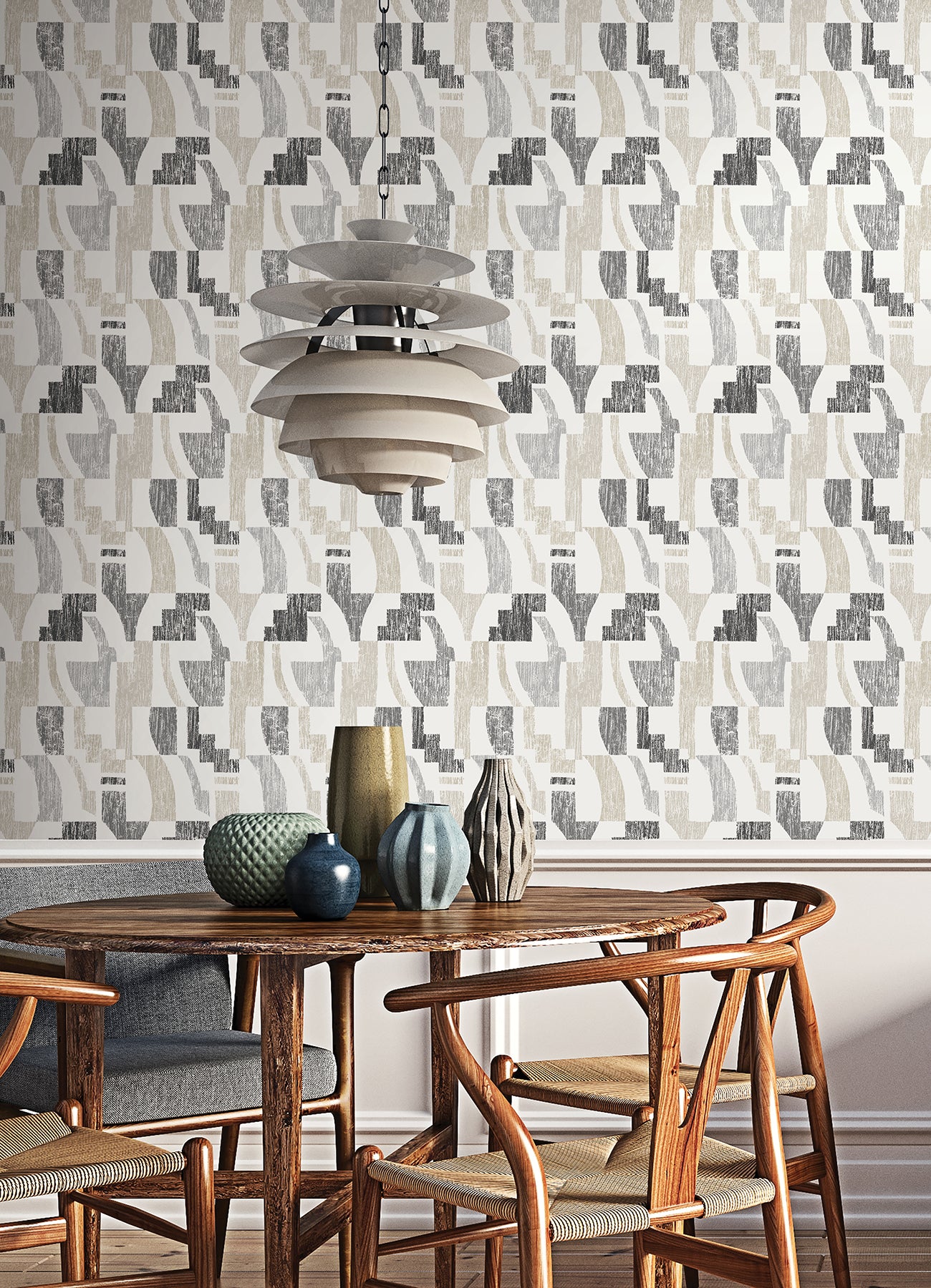 Lenny Geometric Peel and Stick Wallpaper in a room setting