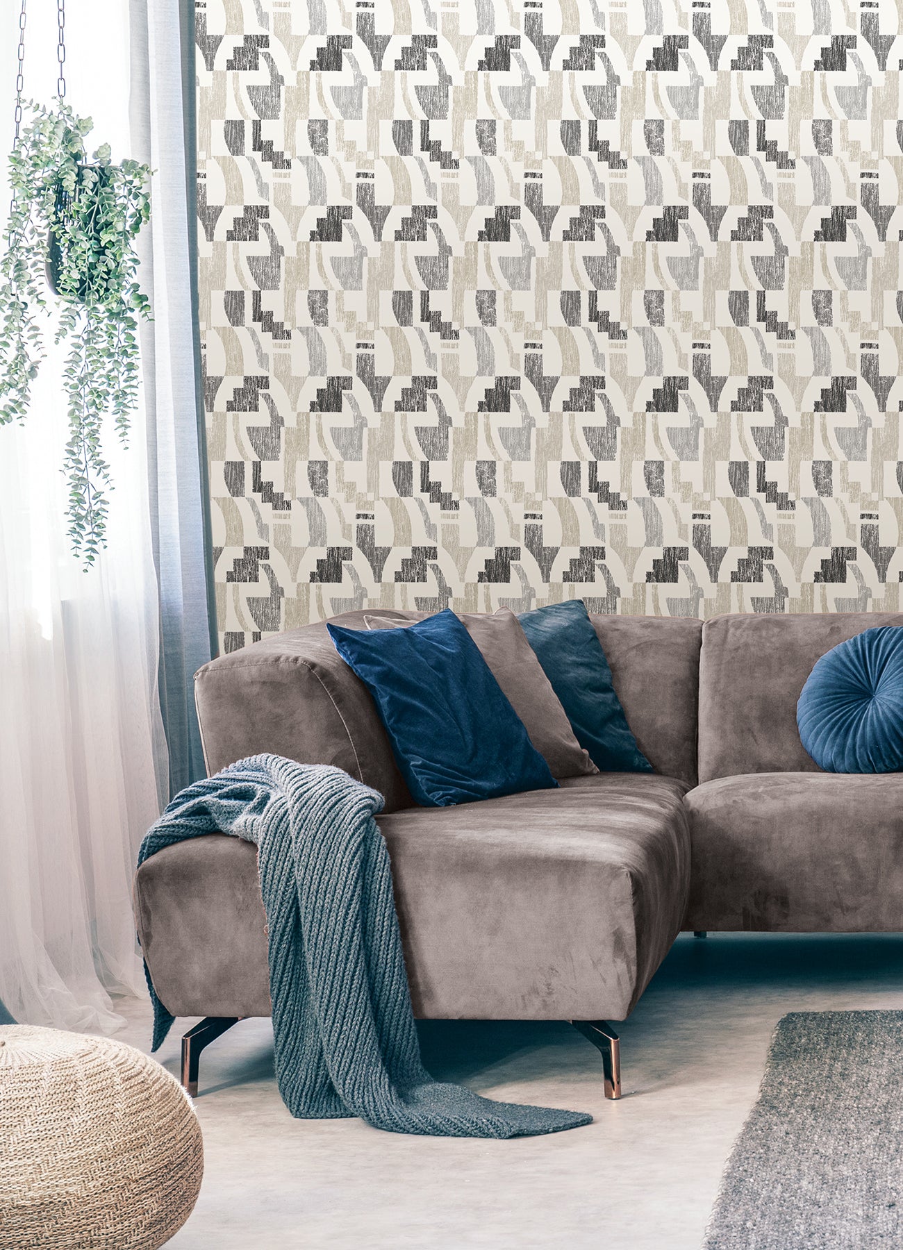 Lenny Geometric Peel and Stick Wallpaper in a room setting