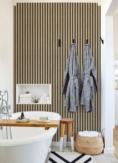 Slat Wood P&S Wallpaper in a room setting