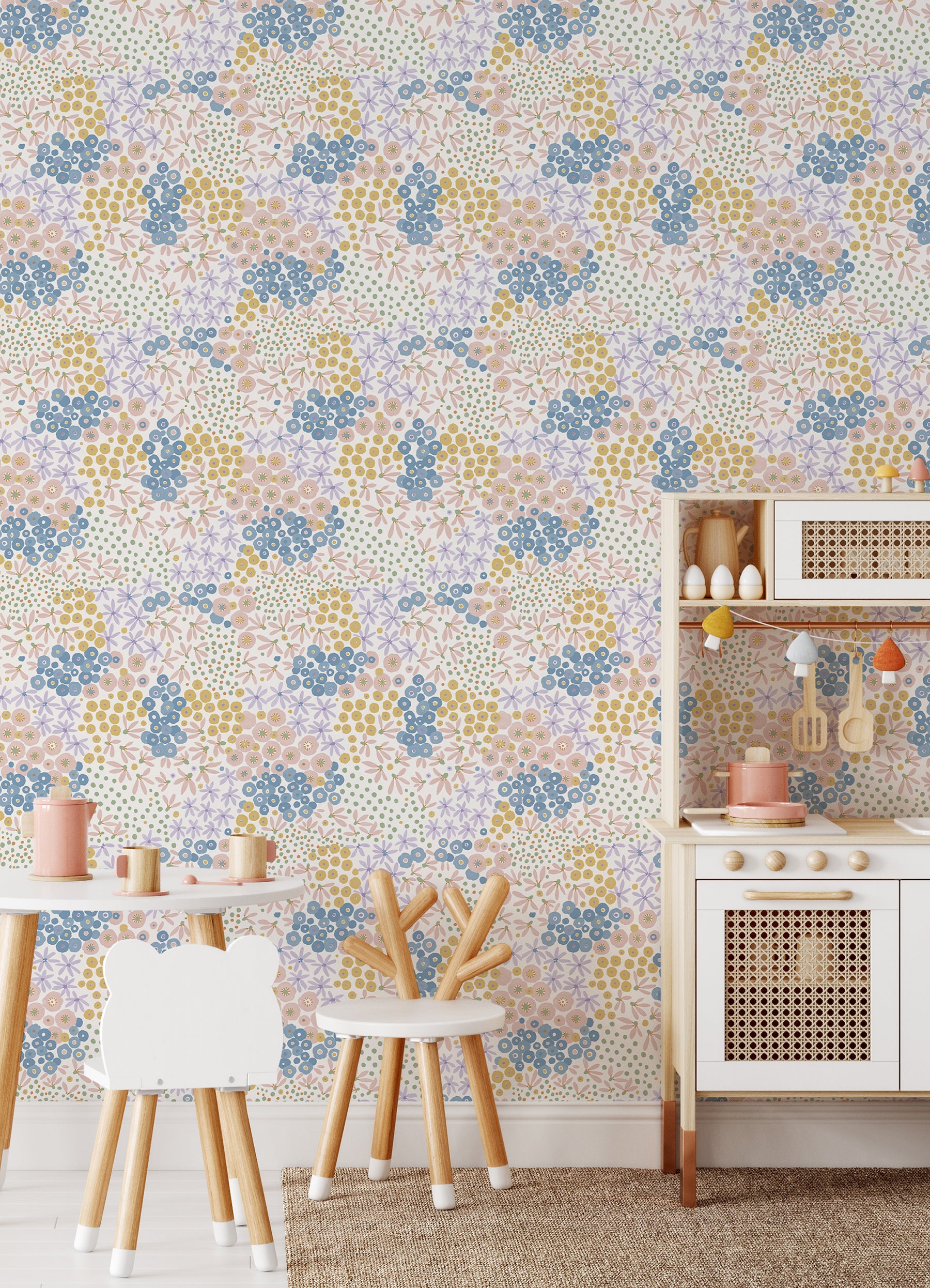 Floral Bunch Peel and Stick Wallpaper in a room setting