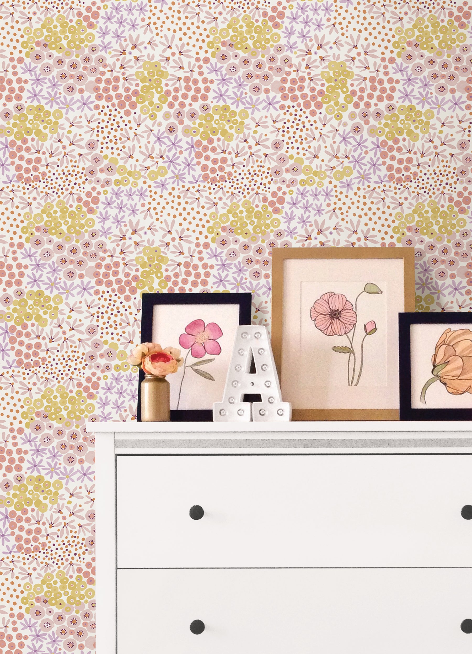 Floral Bunch Peel and Stick Wallpaper in a room setting