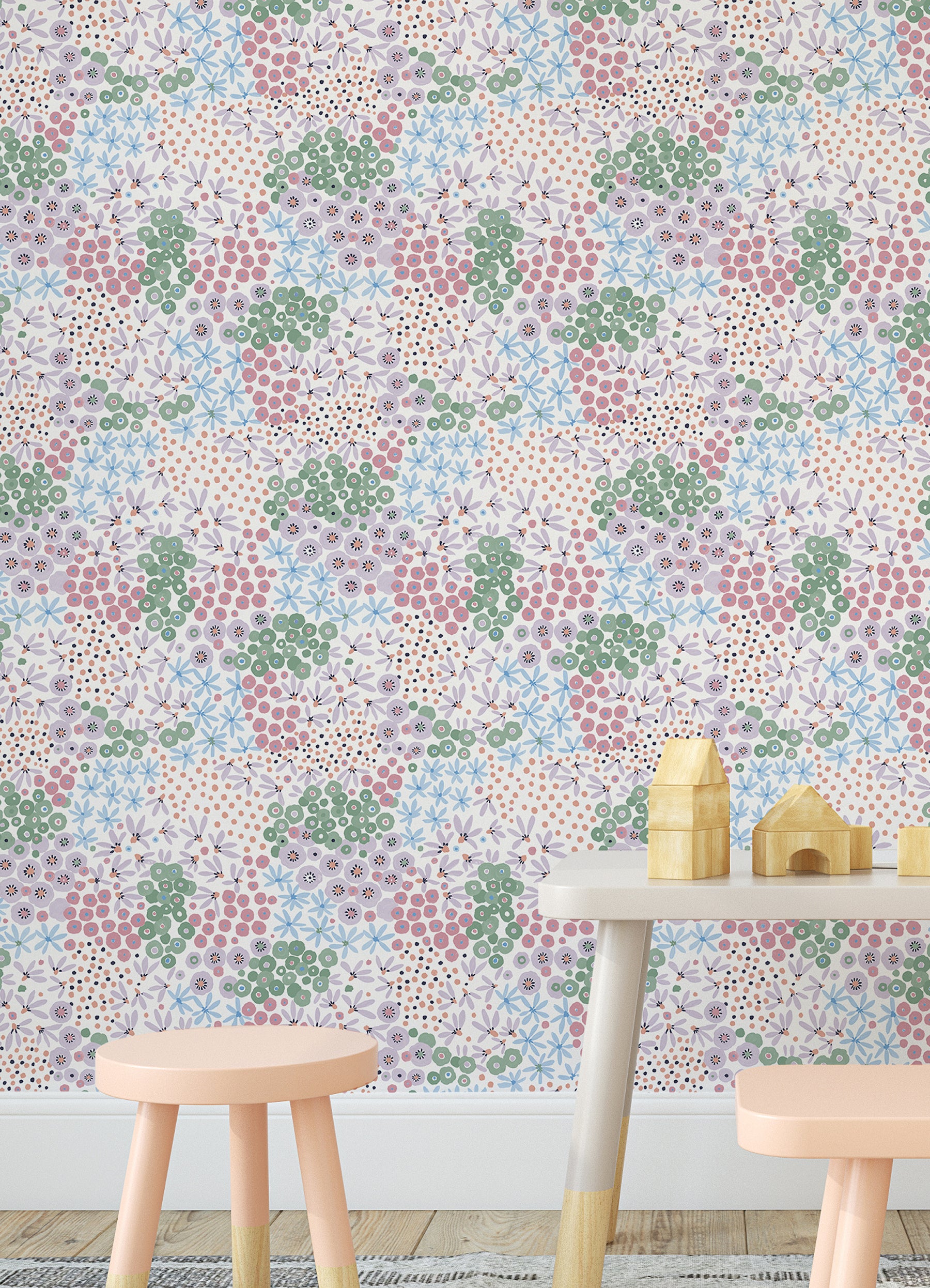 Floral Bunch Peel and Stick Wallpaper in a room setting