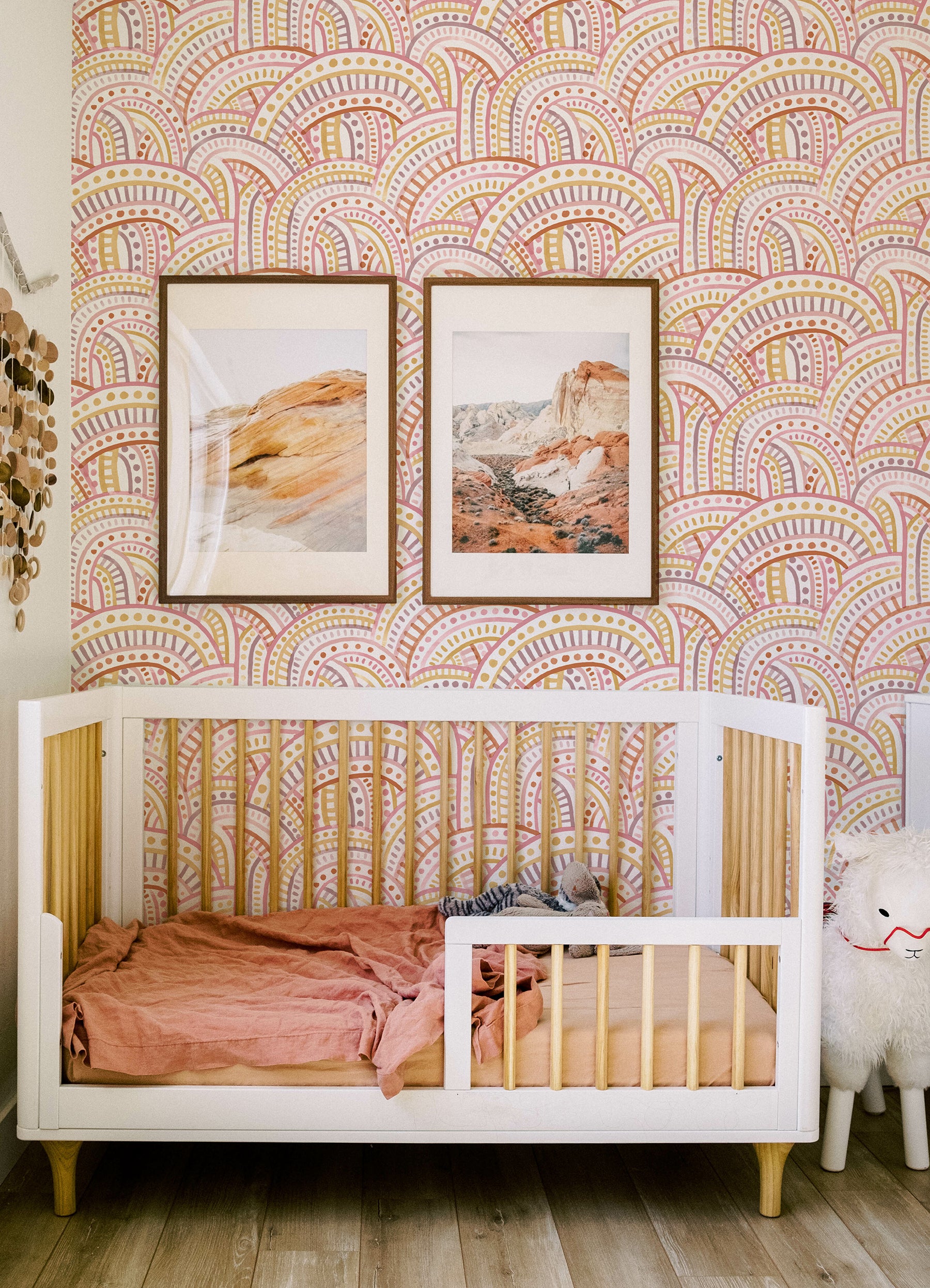 Retro Rainbow Peel and Stick Wallpaper in a room setting