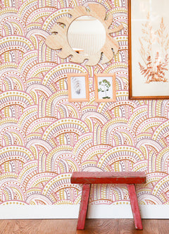 Retro Rainbow Peel and Stick Wallpaper in a room setting