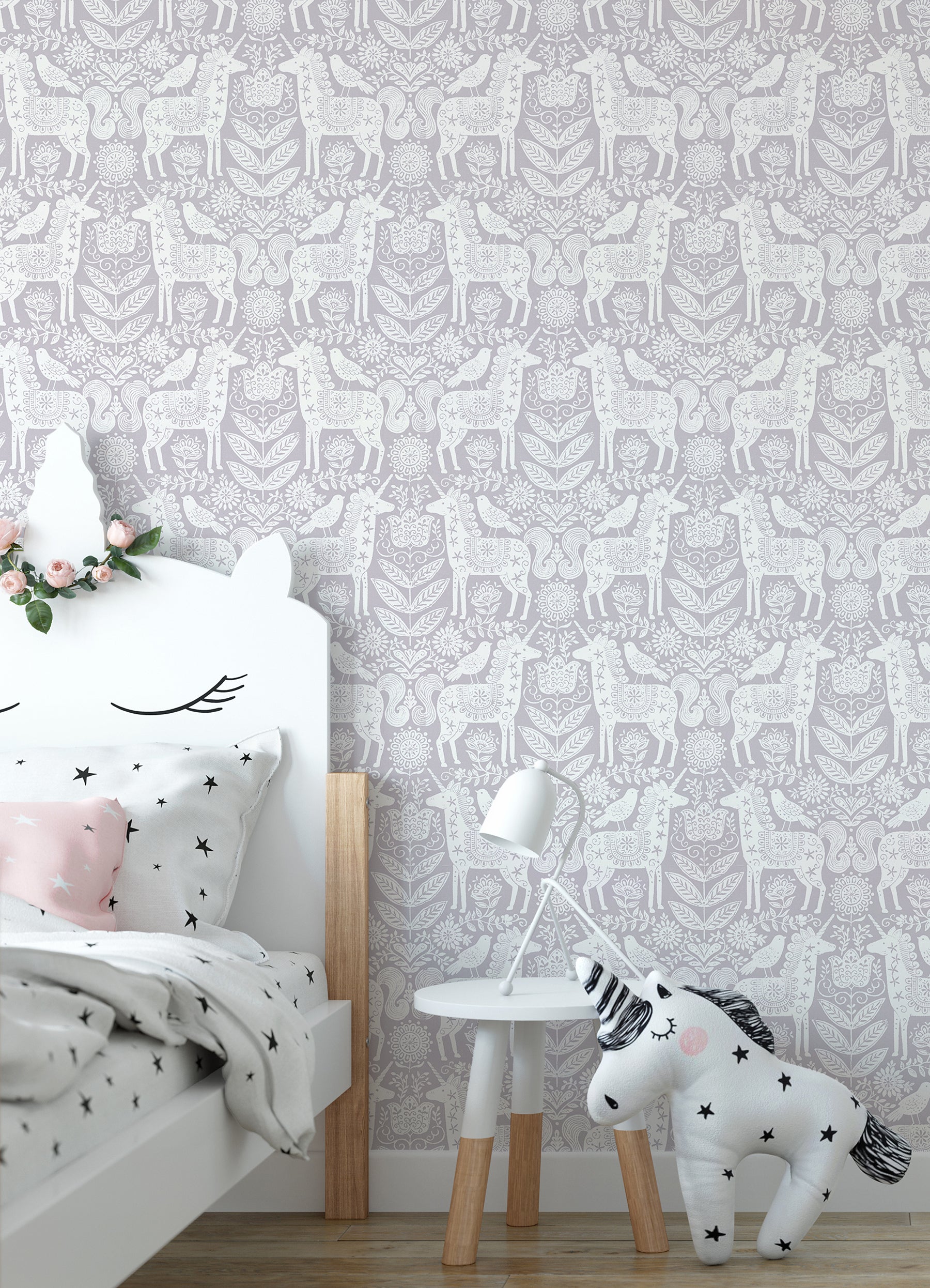 Unicorn Stamp Peel and Stick Wallpaper in a room setting