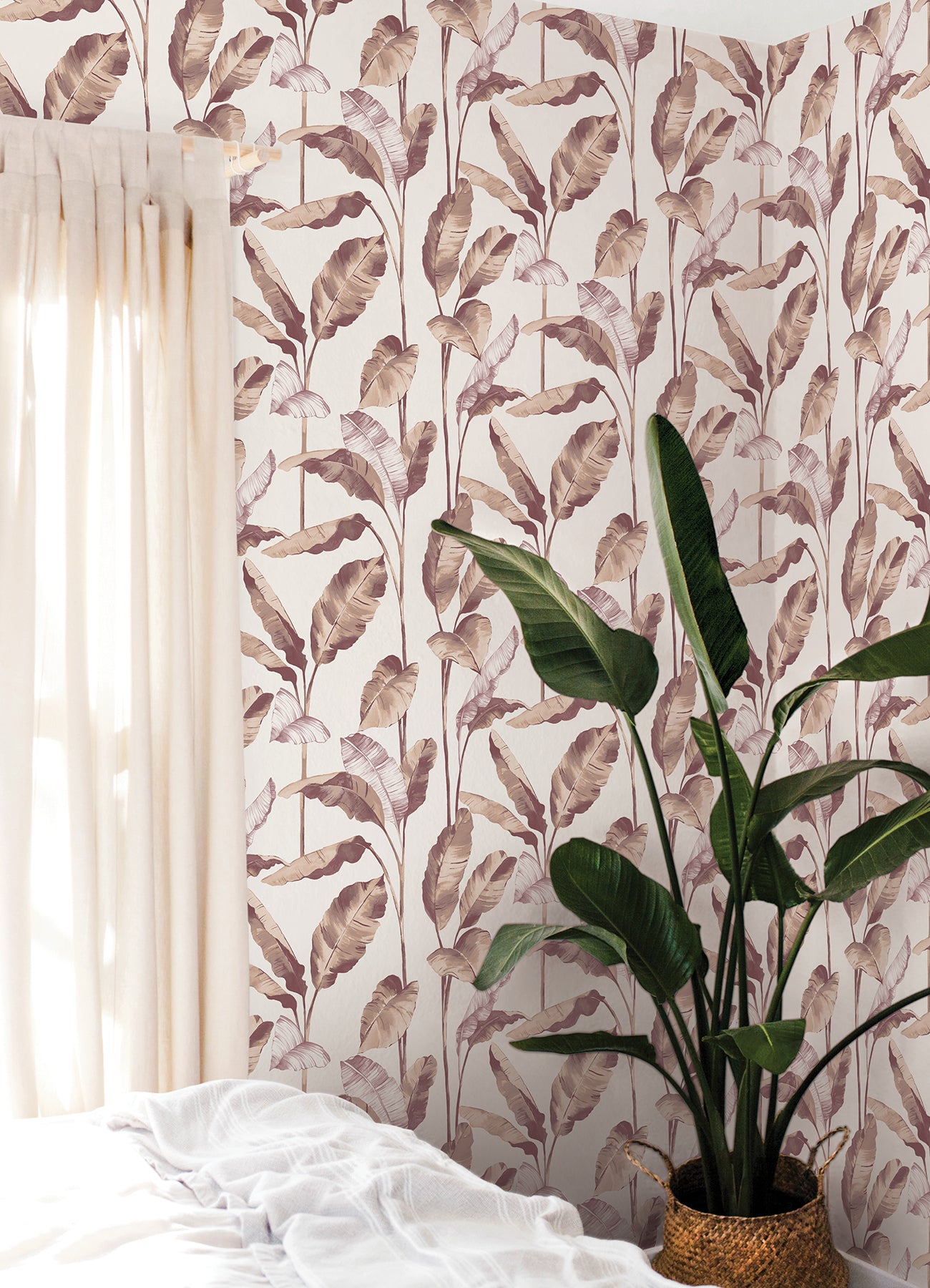 Banana Leaf Peel and Stick Wallpaper in a room setting