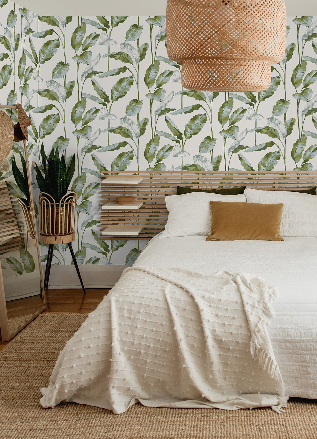 Banana Leaf Peel and Stick Wallpaper in a room setting