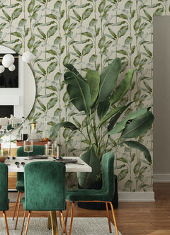 Banana Leaf Peel and Stick Wallpaper in a room setting