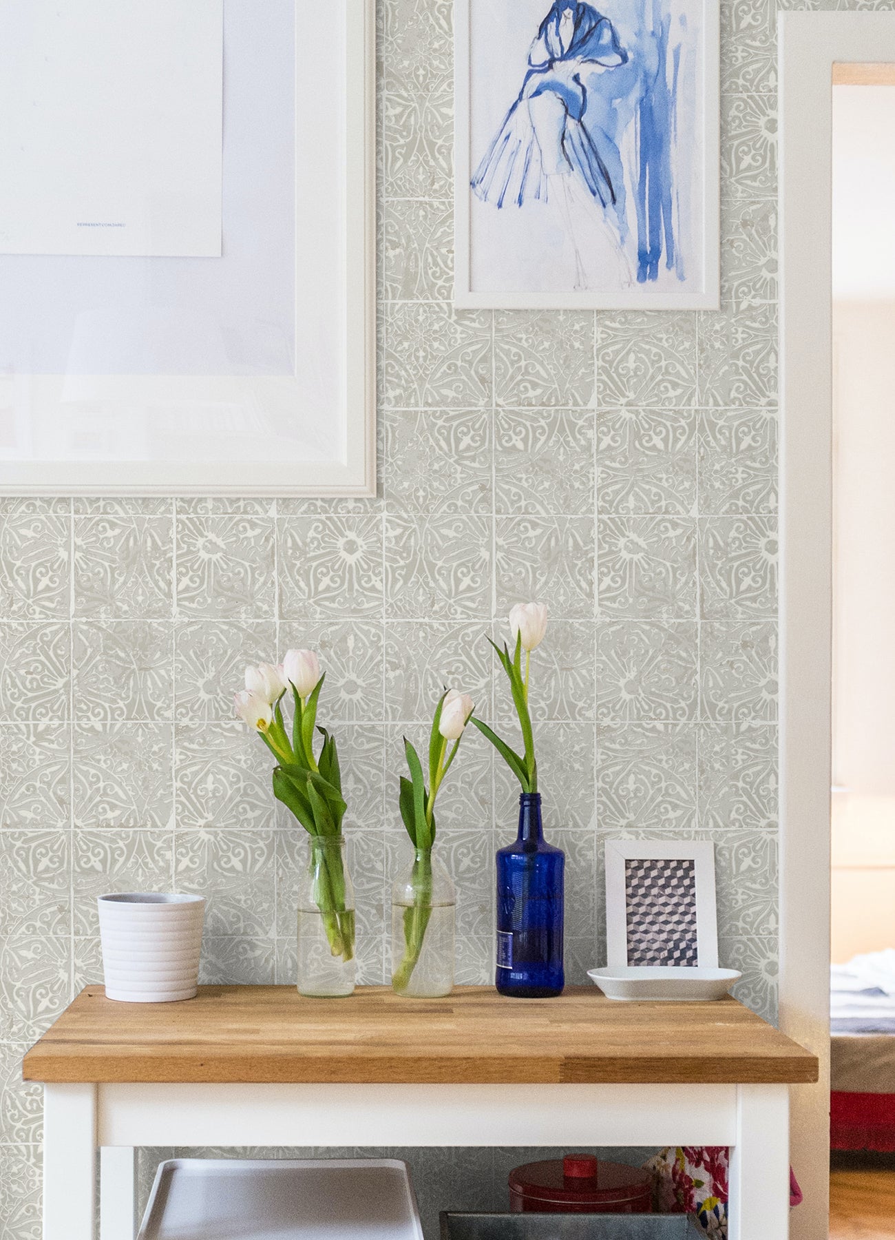 Provincial Tile Peel and Stick Wallpaper in a room setting