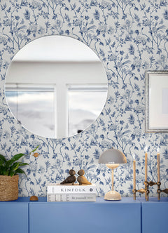 Chinoiserie Garden Peel and Stick Wallpaper in a room setting