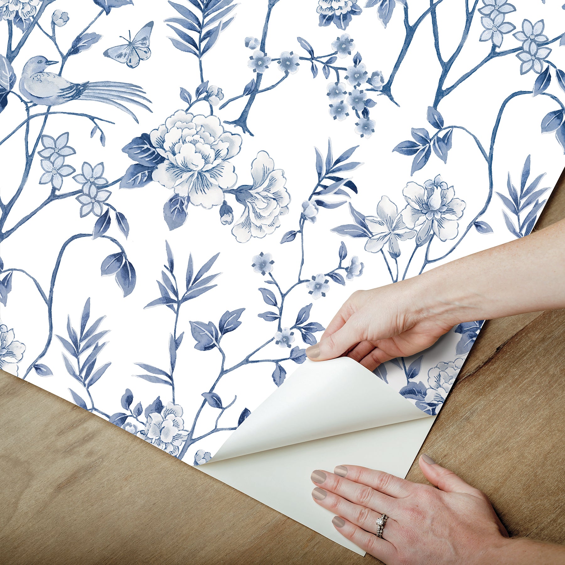 Chinoiserie Garden Peel and Stick Wallpaper - how to peel