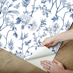 Chinoiserie Garden Peel and Stick Wallpaper - how to peel