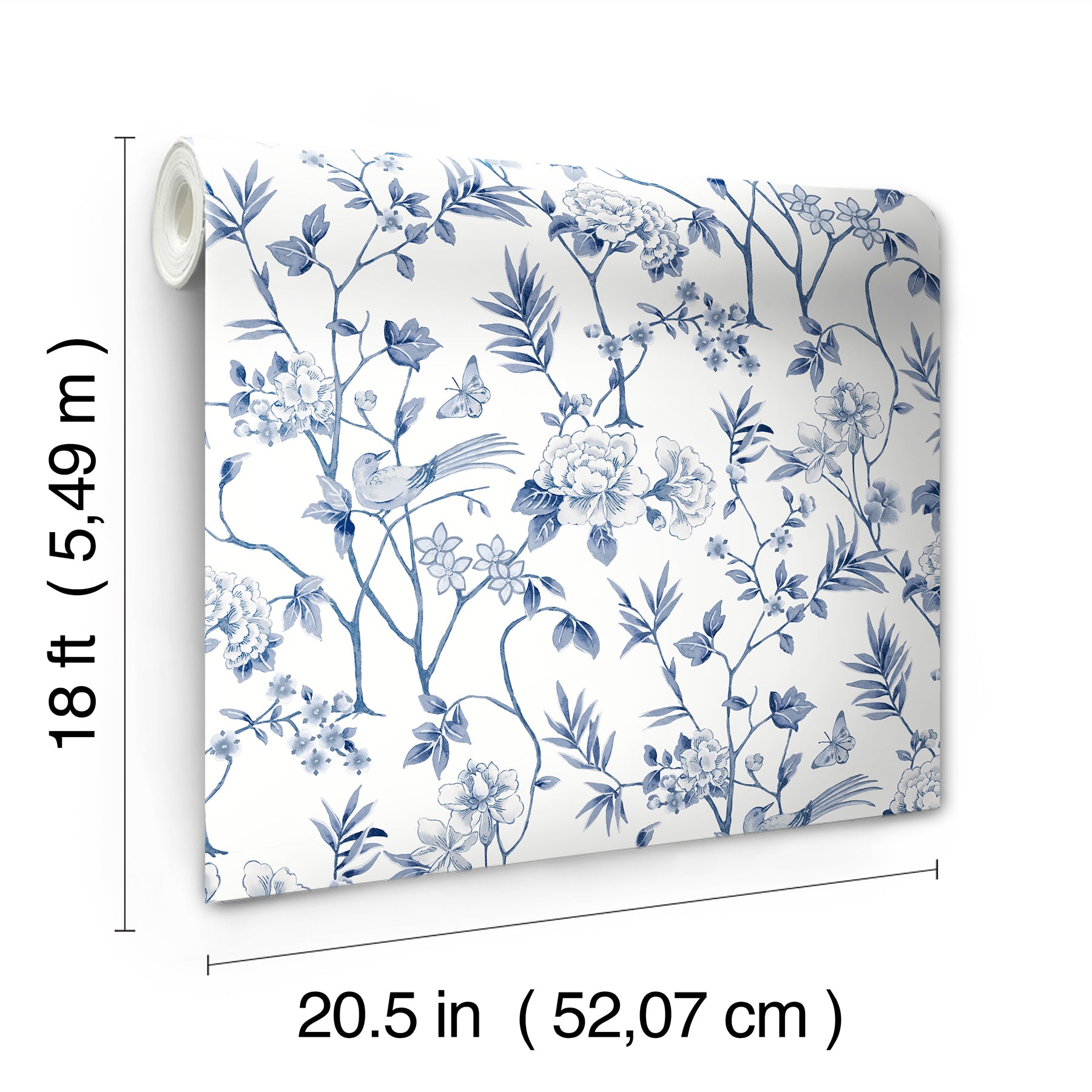 Chinoiserie Garden Peel and Stick Wallpaper - dimensions