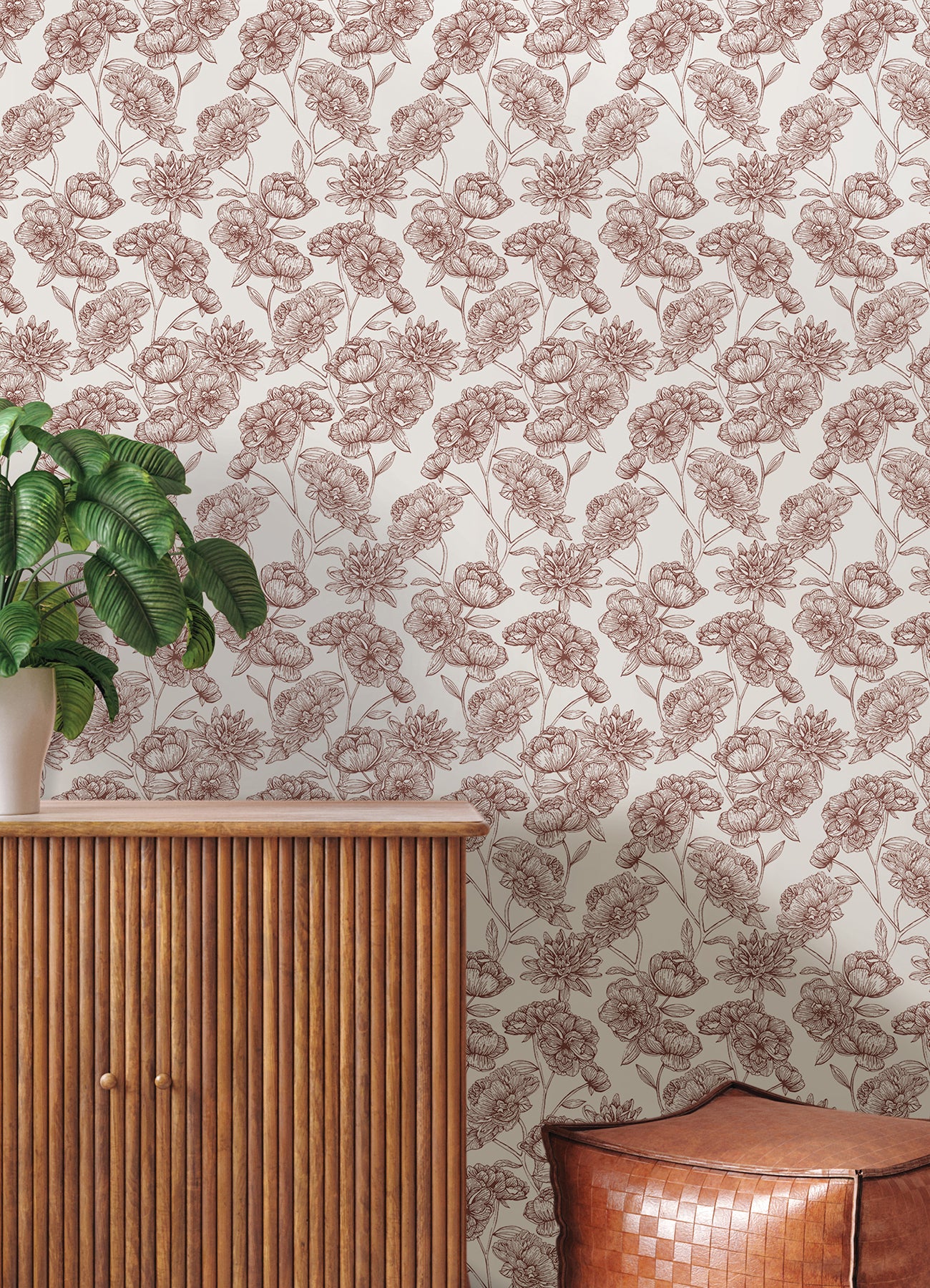 Gilded Floral Peel and Stick Wallpaper in a room setting